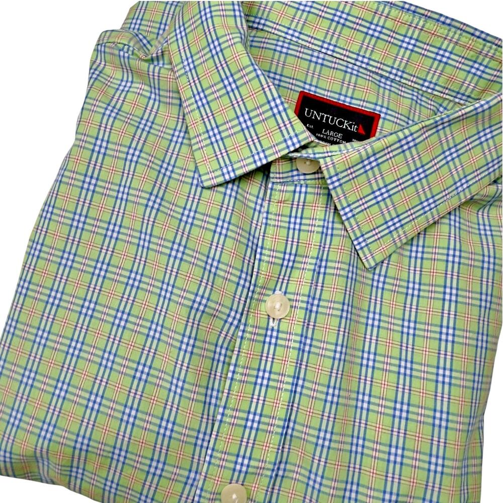 UNTUCKit Green Plaid Long Sleeve Button Down Shirt Business Casual